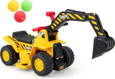 Produktbild von COSTWAY 6V Sitzbagger, Kinderauto Elektro mit verstecktem Stauraum & Basketballkorb & Sound & Hupe & 3 Bällen, Bagger zum draufsitzen, Sandbagger Aufsitzbagger, Elektroauto für Kinder ab 2 Jahren