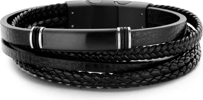 Produktbild von Frank 1967 7FB-0228 - Herrenarmband mit Stahlelementen - geflochtenes Leder - Länge 20 + 1 cm - schwarz