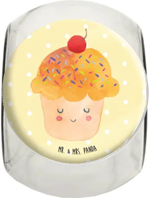 Produktbild von Mr. & Mrs. Panda Lebensmittelbehälter Cupcake L 870ml - Gelb Pastell - Geschenk, Vorratsdose, Küche Deko, glasbehälter, Motivation Sprüche, keksdose glas, Bonboniere