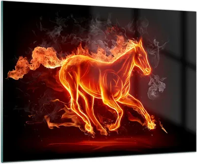Produktbild von Bilder auf glas - Pferd Illustration Flammen - 100x70cm - Glasbilder - Wandbilder - Kunstdruck - zum Aufhängen bereit - Wanddekoration aus Glas - Glas Bilder - Wandbild auf Glas - GAA100x70-0203
