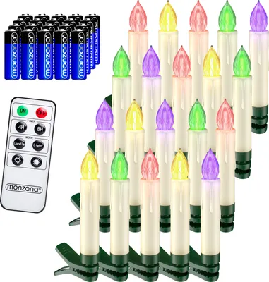 Produktbild von DEUBA® LED Weihnachtsbaumkerzen Kabellos 20er Set Bunt mit Batterie Timer Christbaumkerzen Tannenbaumkerzen Lichterkette Weihnachtsbaum Beleuchtung