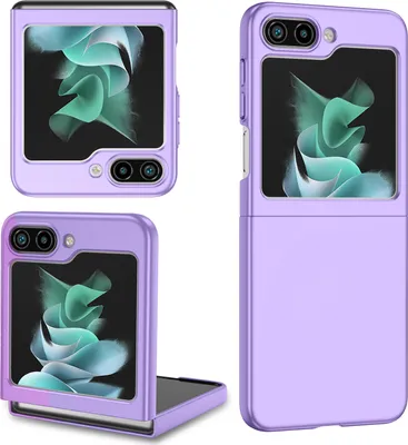 A collage of a purple phone case for a Samsung Galaxy Z Flip 5.