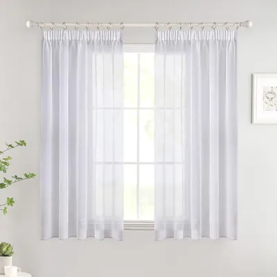 Immagine prodotto di Set di 2 tende trasparenti bianche, dimensioni 140 x 175 cm, con passamaneria per drappeggio, ideali per soggiorno e camera da letto