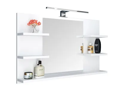 Produktbild von DOMTECH, Badezimmerspiegel, LED-Beleuchtung, Ablage, Wandmontage, Weiß, 80x50 cm, IP44, unsichtbare, verstellbare Aufhängung