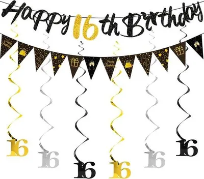 Produktbild von Festdekoration Set - Komplettes Paket für den 16. Geburtstag - Schwarz