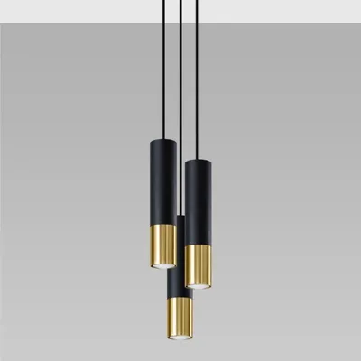 Produktbild von Hängeleuchte Design 3 Lampen Schwarz Gold Elegant für GU10 Glühbirnen