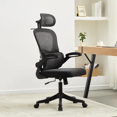 Obrázok produktu pre Kancelárska stolička s vysokým operadlom – 3D nastaviteľná opierka hlavy – sieťovina – čierno-biela – ergonomická kancelárska stolička