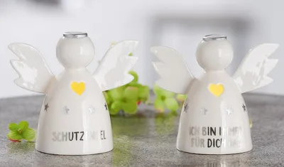 Image de Gilde Figur (LED), Engel, Spruch, Porzellan, weiß, VE 6, 2 Stück wie abgebildet,, L. 23 cm, B. 23 cm, H. 11 cm 47313