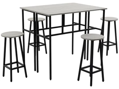 Produktbild von Essgruppe 6-Teilige Sitzgruppe Mit 2 Bartischen Und 4 Stühlen, Industrial Design, Barhocker-Set, Spanholz/Stahl, Grau+Schwarz