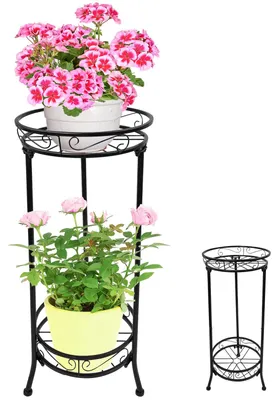 Produktbild von Metallener Pflanzenständer, 2-stöckig, stabiler Blumentopfständer, Blumenhocker, Blumentopfständer für drinnen und draußen, Pflanzenständer für Wohnzimmer, Balkon, Garten (B)