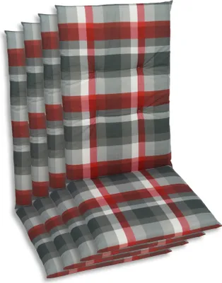 Produktbild von GO-DE Textil, Sesselauflage Hochlehner, 4er Set, Farbe: rot, Maße: 118 cm x 48 cm x 5 cm, Rueckenhoehe: 70 cm