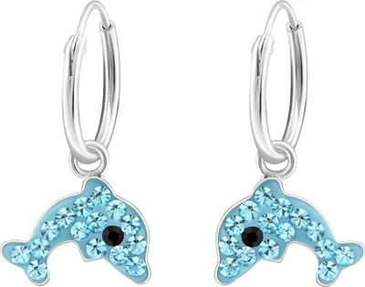 Produktbild von Creolen Ohrringe 925 Sterling Silber mit kristallbestückten Delfinen