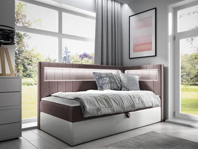 Produktbild von MIRJAN24 Boxspringbett Gold Junior 3 100x200, Einzelbett mit Bonellfederkern, Härtegrad - H3 (Farbe: Soft 017 + Fresh 09, Seite zum Öffnen des Bettkastens: Rechts)