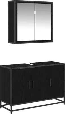 Produktbild von Badezimmermöbel-Set 2 pcs Schwarz Eichen-Optik Holzwerkstoff