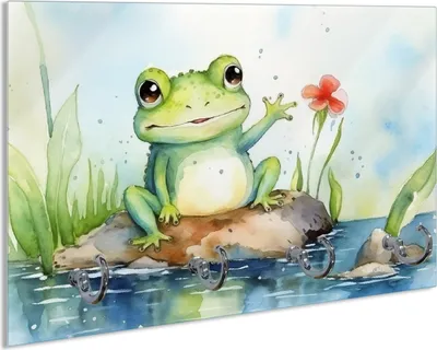 Produktbild von Wallario Handtuchhalter aus Glas, Motiv: Frosch in Aquarell, 30 x 20 cm mit 4 Haken