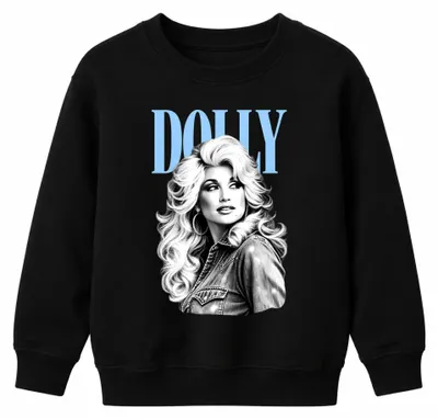 Obrázek produktu pro Dolly Parton, legárka country hudby, vintage design, mikina s kapucí pro děti, černá, velikost 152
