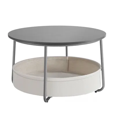 Produktbild von Couchtisch rund, Beistelltisch mit Stauraum, Wohnzimmertisch mit Korb aus Stoff