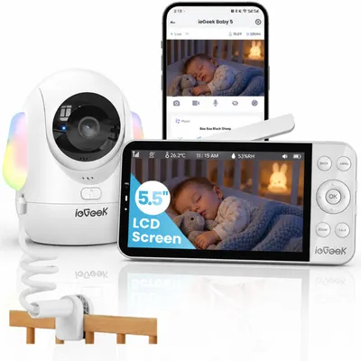 Produktbild von ieGeek Babyphone mit Kamera 2,5K 4MP 5,5 Zoll WLAN Video Babyphone 2,4GHz 5GHz PTZ 360° intelligentes Nachtlicht Halterung