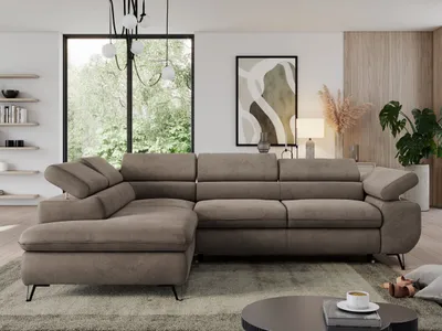 Produktbild von Ecksofa mit Bettkasten, Einstellbare Kopfstützen, Schlaffunktion, Eckcouch L-form - PEDRO L - Velvet - Braun - Links