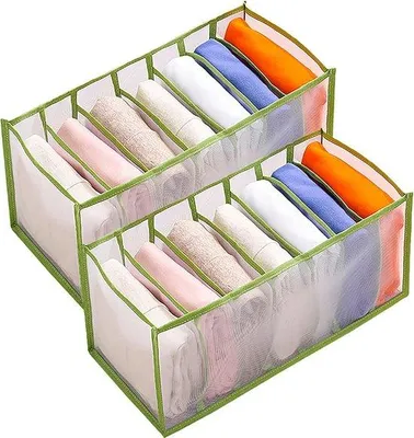 Obrázek produktu pro Organizér na oblečení se 7 přihrádkami a viditelným síťovým uzávěrem – zelený, S (36 x 17 x 12 cm)