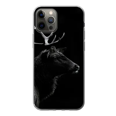 Produktbild von MuchoWow® Handyhülle Schutzhülle Hülle für iPhone 13 Pro Hirsch - Schwarz - Porträt - Geweih - Tiere Silikon Softcase Handy Hülle - Handy-Tasche