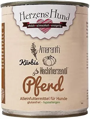 Produktbild von HerzensHund Pferd mit -Gemüse - glutenfrei & hypoallergen - Nicht-Bio, Adult, jede Rasse, Pferd, Gemüse, 800 g