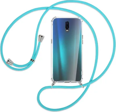 Produktbild von Handykette Backcover-Schutzhülle mit Band (Metall silberfarben) für Oppo R17 / RX17 - türkis