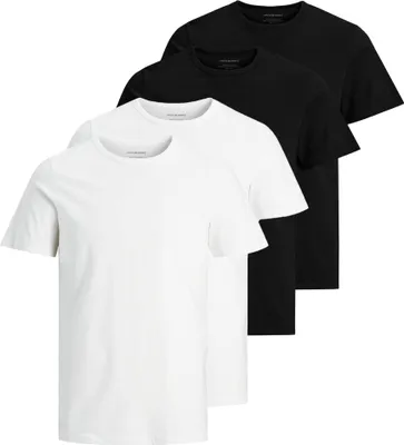 Produktbild von JACK&JONES Herren T-Shirt, 4er Pack - JACBASIC CREW NECK TEE, Kurzarm, einfarbig, Baumwolle Schwarz/Weiß L