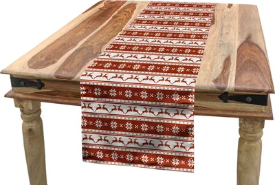 Obrázok produktu pre ABAKUHAUS Vianočný obrus, škandinávsky, jedáleň kuchyňa Obdĺžnikový dekoratívny obrus, 40 x 300 cm, biela červená