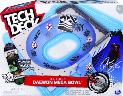 Produktbild von Tech Deck - Mega Bowl, Finger-Skateboard-Rampe mit original Fingerboard der Marke Thank You, Signature-Set des Skateboard-Profis Daewon Song, X-Connect-Stecksystem, umfangreiches Zubehör, ab 6 Jahren, Griffbrett-Set, 6 Jahr(e)