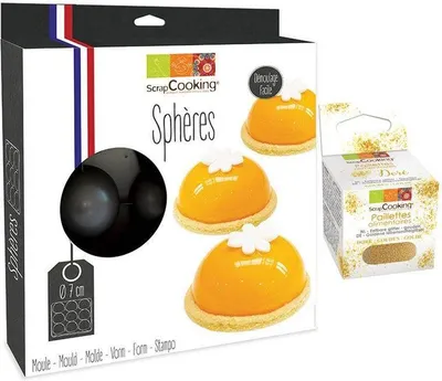 Produktbild von 9 Halbkugeln Kuchenform flexibler Kunststoff + Goldene lebensmittelglitzer