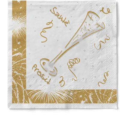 Produktbild von Sovie HORECA Serviette Silvester in Weiß-Gold aus Tissue 40 x 40 cm, 100 Stück