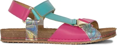 Produktbild von Sandalen aus Leder, rosa/türkis, flacher Absatz, Klettverschluss, weiche Innensohle, Weite F 1/2