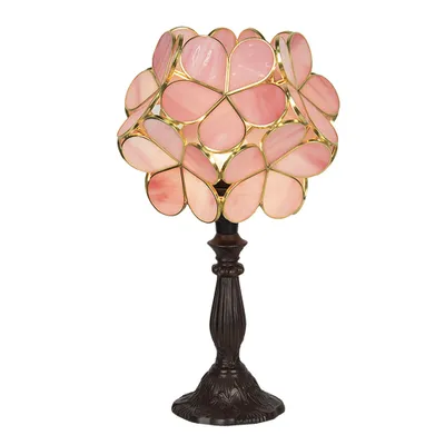 Obrázek produktu pro Stolní lampa Clayre & Eef Tiffany 43 cm Růžové skleněné květiny