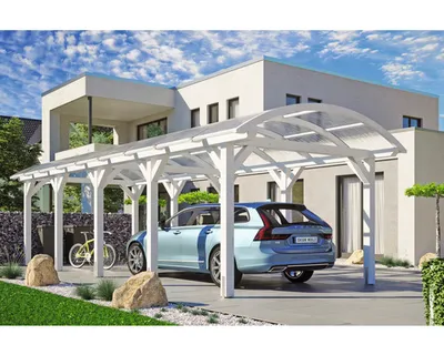 Produktbild von Einzelcarport SKAN HOLZ Franken inkl. Pfostenanker 376 x 969 cm weiß