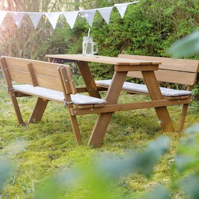 Produktbild von Famanu Outdoor Sitzgruppe 'Picknick für 4' - Teakholz-Optik, wetterfest, für drinnen und draußen