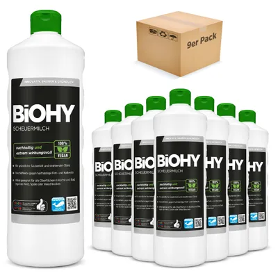 Produktbild von BiOHY Scheuermilch, Scheuermittel, Reiniger für Küche und Bad, Reinigungsmilch – 9er Pack (9 x 1 Liter Flasche)