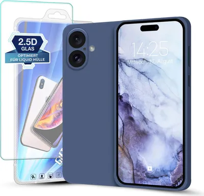 Produktbild von Hülle für Apple iPhone 16 mit 9H Displayglas Displayschutz Plus Case Cover Bumper Silikon Softgrip Schutzhülle Farbe: Lavendelblau