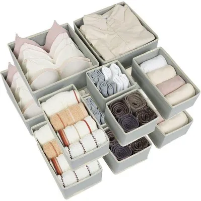 Immagine prodotto di Set di 12 organizer per cassetti e armadi Unyqoos®, con inserti pieghevoli, scomparti regolabili e superficie morbida, ideali per la casa e l'ufficio
