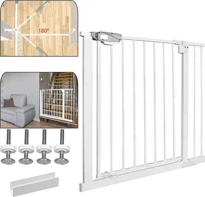 Produktbild von YARDIN zábrana na schody, dvojitý zámok, extra bezpečná kovová zábrana na dvere, biela, 85-95 cm, zábrana na dvere | 90° doraz | automatické zatváranie