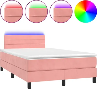 Produktbild von vidaXL Boxspringbett mit Matratze & LED Rosa 120x200 cm Samt