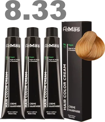 Produktbild von FemMas Haarfarbe mit Arganöl Hellblond Gold Intensiv 8.33 | 3x100 ml