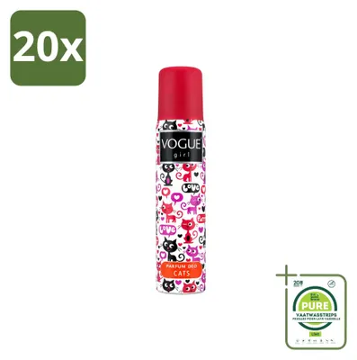 Productafbeelding van 20 x Vogue Girl Cats Deodorant - Witte chocolade en jasmijn - 100 ml - Grote verpakking - 20 stuks