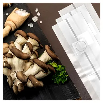 Produktbild von 50 Stück Pilzzuchtbeutel: Transparente Mushroom Spawn Grow Bags mit Filter für Champignons, Enoki, Shiitake und Austernpilze (32 x 50 cm)