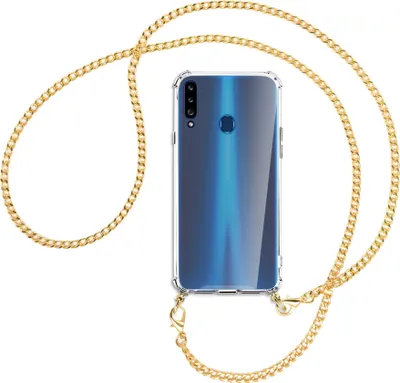 Produktbild von Handykette Backcover-Schutzhülle mit Band (Metall goldfarben) für Samsung Galaxy A20s - goldfarbene Kette