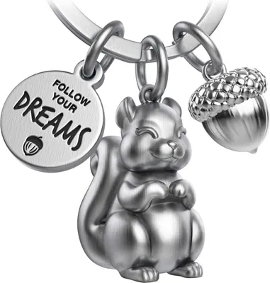 Produktbild von FABACH Eichhörnchen Schlüsselanhänger Skippy mit Gravur - Niedlicher Eichhörnchen Schlüsselanhänger - Eichhörnchen Glücksbringer als Motivation Geschenk für Freundin - Follow Your Dreams
