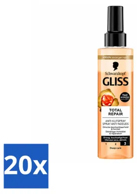 Produktbild von 20 x Gliss Total Repair Anti-Klit Spray für geschädigtes und trockenes Haar - 200 ml - Vorteilspackung - 20 Stücke