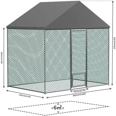 Productafbeelding van Famanu kippenren - Overdekt - Waterdicht - Driehoekig dak - 3x2x2,7 meter