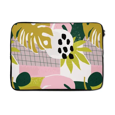 Produktbild von MuchoWow® Laptop Hülle 13 Zoll Tropische Pflanzen - Rosa - Gelb - Muster Laptoptasche - Laptophülle - Sleeve - Rundumschutz