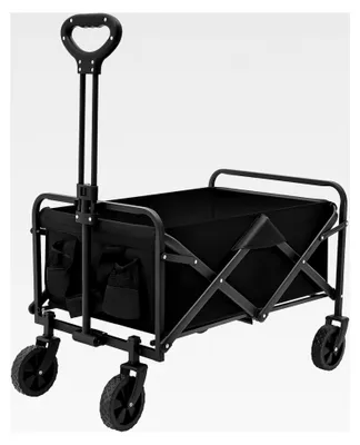 Produktbild von Faltbarer Bollerwagen mit Getränkehalter, verstellbarem Griff und Seitentasche für Strand und Transport